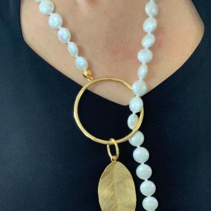 Handmade Shell Pearls Necklace Set In Bronze 24k..