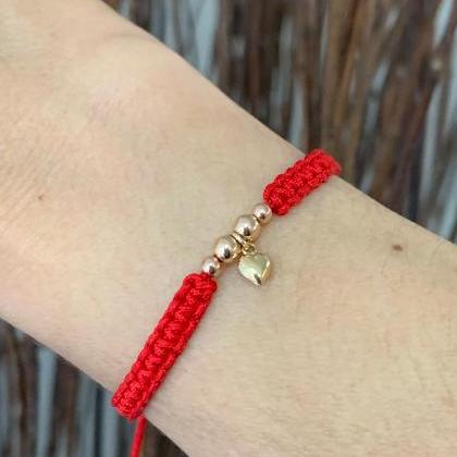 Handmade Red String 24k Laminated Gold Bracelet