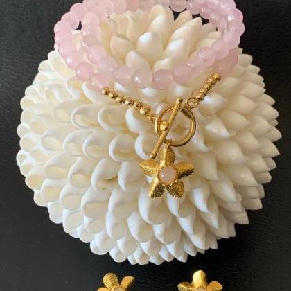 Handmade Rose Quartz Necklace Set 24k Gold Plated