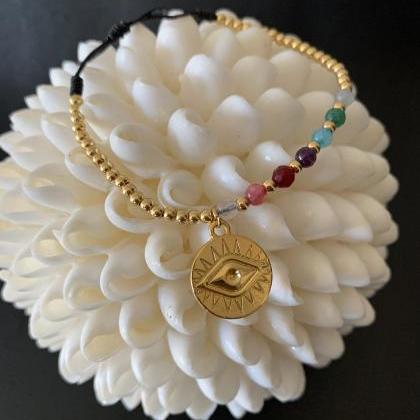 Handmade Natural Stone Evil Eye Bracelet 24k Gold..