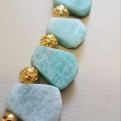 Handmade Amazonite Necklace And Earrings In Bronze..