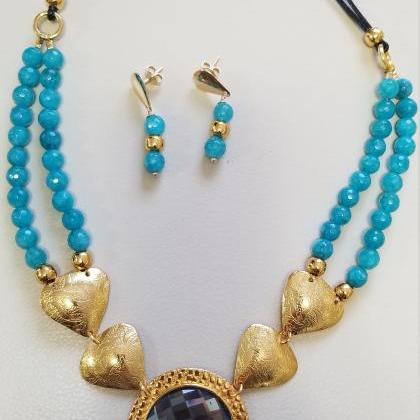 Blue Agate and crystals necklace se..
