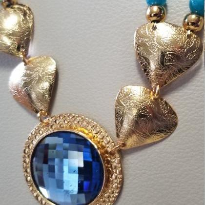 Blue Agate and crystals necklace se..