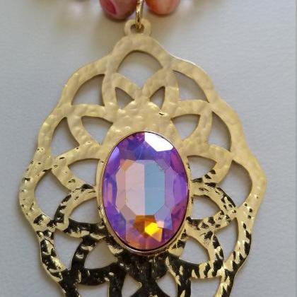 Handmade Pink Agate And Crystal Pendant Necklace