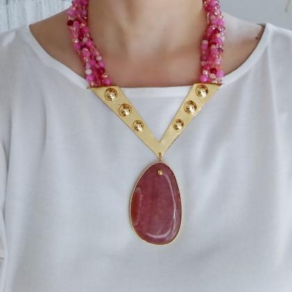 Handmade Agate Necklace And Earrings In Bronze..