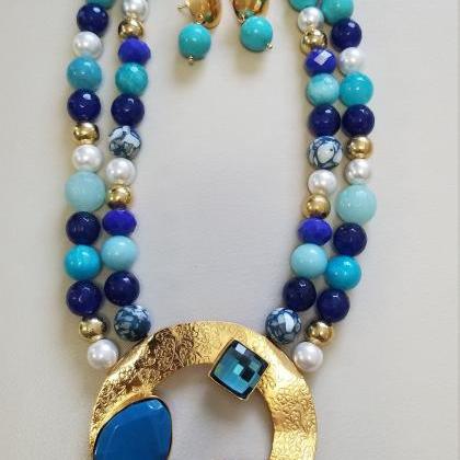 Handmade Agate Necklace 24k double ..